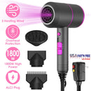 1800W Hair Dryer Portable Compact Hair Blow Dryer with Cool/Warm/Hot Wind with Diffuser Concentrator/Comb Nozzle ALCI Plug Overheat Protection for Wom