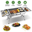Foldable Charcoal Grill with Storage Shelf and 10 Skewers