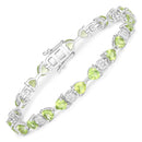 9.78 Carat Genuine Peridot and White Diamond .925 Sterling Silver Bracelet