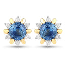 1.87 Carat Genuine Blue Sapphire and White Diamond 14K Yellow Gold Earrings
