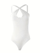Vanessa Jane Sexy Summer V-Neck Knitted Bodysuit for Women, Size Large