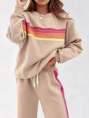 Striped Round Neck Sweatshirt and Pants Set