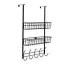 Over The Door Hooks Organizer Door Towel Rack Hanger 5 Hooks with 2 Metal Baskets for Bathroom Bedroom Kitchen Storage Shelf