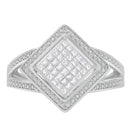 .925 Sterling Silver 1/3 Cttw Invisible Set Princess-Cut Diamond Rhombus and Beaded Halo Ring (H-I Color, SI1-SI2 Clarity) - Ring Size 7
