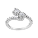 10K White Gold Two-Stone Miracle-Set Diamond Bypass Ring (1 Cttw, H-I Color, I1-I2 Clarity) - Size 6