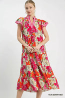 Umgee Mix Bold Floral Tiered Midi Dress