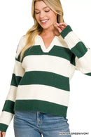 Zenana Striped Collared Sweater