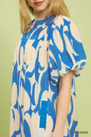 Umgee Abstract Print Puff Sleeve Shift Dress