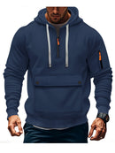 Mens Hooded Sweatshirt Jacket With Zippered Sleeves And Large Pockets