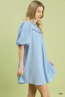 Umgee Seersucker Puff Sleeve Dress