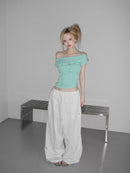 Women's One-word Off-shoulder Short-sleeved T-shirt