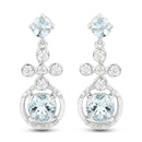 4.42 Carat Genuine Aquamarine and White Zircon .925 Sterling Silver Earrings