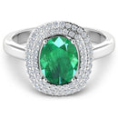 1.97 Carat Genuine Zambian Emerald and White Diamond 14K White Gold Ring