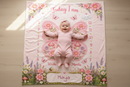 Personalized Baby Milestone Blanket with Name - Butterfly Garden Design with Month Numbers, Meadow Border, and Baby Name on Cream Oval Plaque - Newborn Photoshoot Prop