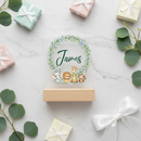 Personalized Baby Safari Night Light with Name | Botanical Wreath, Elephant, Lion, Giraffe, and Monkey | Gender Neutral Nursery Gift