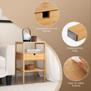Bamboo Nightstand with Storage Drawer and Slatted Shelf