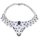 40.93 Carat Genuine Glass Filled Sapphire and White Diamond .925 Sterling Silver Necklace