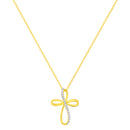 10K Yellow Gold Plated .925 Sterling Silver Diamond Accent Cross Ribbon 18" Pendant Necklace (I-J Color, I2-I3 Clarity)