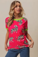 BiBi Big Tiger Print Jersey Contrast Ringer Top