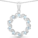 1.10 Carat Genuine Aquamarine and White Topaz .925 Sterling Silver Pendant