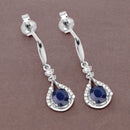 0.86 Carat Genuine Blue Sapphire and White Diamond 14K White Gold Earrings