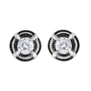 Black Rhodium Plated .925 Sterling Silver Round 1-1/2 cttw Diamond Double Halo 4-Prong Solitaire Milgrain Stud Earrings (H-I Color, I2-I3 Clarity)