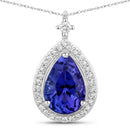 2.20 Carat Genuine Tanzanite and White Diamond 14K White Gold Pendant