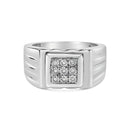 .925 Sterling Silver Diamond Accent Miracle-Set 9 Stone Ridged Band Gentlemen's Fashion Ring (I-J Color, I3 Clarity) - Size 10