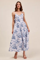 SO ME Floral Woven V Neck Dress With Back Ribbon Tie