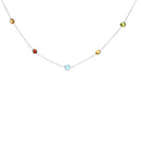 14K White Gold Bezel Set Mixed Gemstone 7 Station Adjustable 18"-24" Necklace