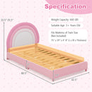 Twin Bed Frame with Height-Adjustable Headboard and Sturdy Wooden Slats-White & Pink