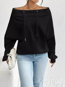 Off-Shoulder Drawstring Sweatshirt