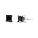 .925 Sterling Silver 4.00 Cttw Princess-Cut Square Black Diamond Classic 4-Prong Stud Earrings with Screw Backs