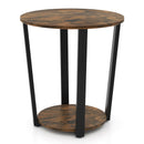 2-tier Round End Table with Storage Shelf & Metal Frame