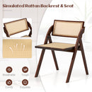 Foldable Dining Chairs Set of 2 with Woven Rattan Backrest