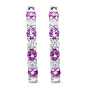 10K White Gold, ½ Cttw Diamond, & ½ Cttw Lab-Grown Blue Sapphire Leverback Hoop Earrings (H-I Color, I1-I2 Clarity)