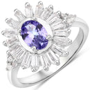 2.01 Carat Genuine Tanzanite and White Topaz .925 Sterling Silver Ring