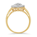 10K Yellow Gold 1/2 Cttw Round & Baguette Cut Diamond Pear Shaped Domed Pavé Cluster with Halo Cocktail Ring (J-K Color, I1-I2 Clarity) - Size 4-1/4