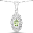 0.55 Carat Genuine Peridot and White Topaz .925 Sterling Silver Pendant