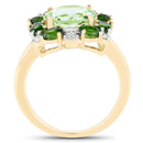 14K Yellow Gold Plated 5.36 Carat Genuine Green Amethyst, Chrome Diopside & White Topaz .925 Sterling Silver Ring