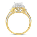 10K Yellow Gold 1.0 Cttw Diamond Composite Cushion-Shape Halo 3-Band-Look Engagement Ring (H-I Color, SI1-SI2 Clarity) - Size 6-1/4