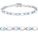 9.02 Carat Genuine Blue Topaz and Opal .925 Sterling Silver Bracelet