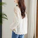 Apricot Lace Hollow-Out Blouse Womens Top