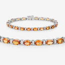 16.73 Carat Genuine Orange Sapphire and White Diamond 14K White Gold Bracelet