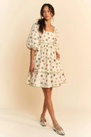 Davi & Dani Cactus Printed Poplin Contrast Piping Mini Dress