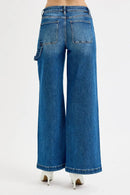 RISEN Full Size High Rise Wide Leg Patch Detailed Jeans Plus Size