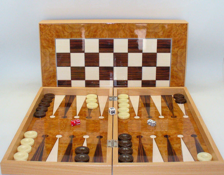 Backgammon- Burlwood Decoupage Folding Set