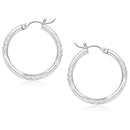 14k White Gold Diamond Cut Hoop Earrings (25 mm)