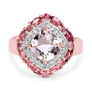 14K Rose Gold Plated 3.11 Carat Genuine Morganite, Pink Tourmaline & White Topaz .925 Sterling Silver Ring