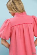 Umgee Seersucker Puff Sleeve Dress